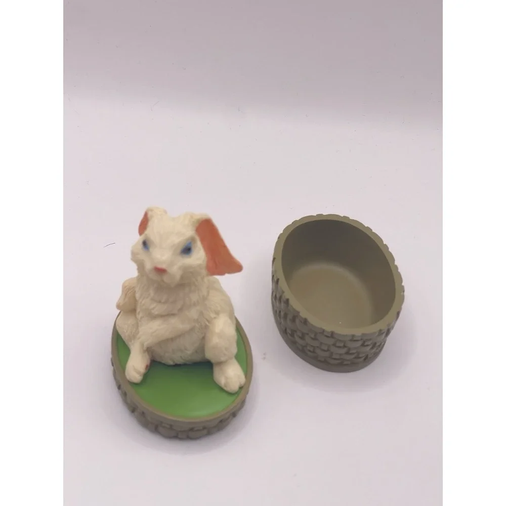 Rabbit Trinket Box Resin Green Basket White Bunny Easter Pink Ears 3.25